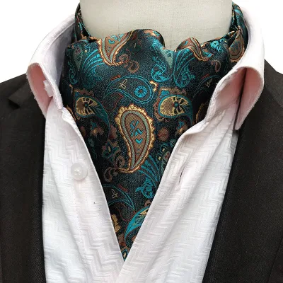 Men's Wide Tie Fashionable Large-Print Paisley Retro Color-Blocked Neck Scarf Ascot Scarf