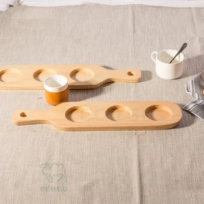 Premium Natural Bamboo 3 Hole Wine Flight Tray Shot Glass Holder Paddle Server for Tasting Party Bar Restaurant Supplies