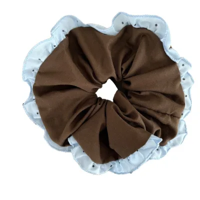 Korean Style Blue and Brown Striped Scrunchie Sweet Hair Accessory