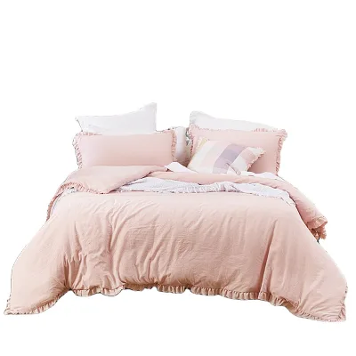 HONEYMOON High Quality Luxury Pink Fluffy Microfibre Bed Bedding Set Comforter with Hand Ruffle