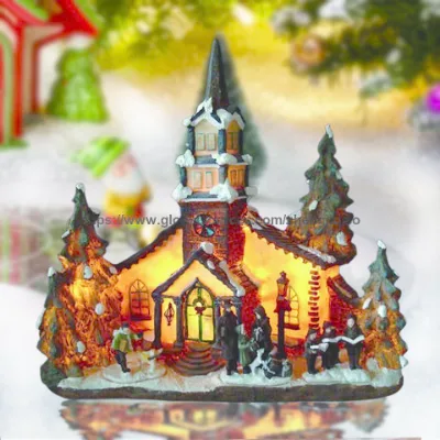 Christmas LED lights Church House factories high-quality Landscape craftsmanship resin home house figurine Gift Home Decor
