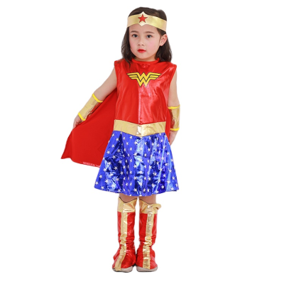 Carnival Halloween Fancy Dress Costume Super Hero Outfit Girls Wonder Woman Costume With Cape