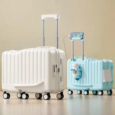 Wholesale Kids ABS Modern Ride Sit Style Luggage Set Universal Wheels Folding Cup Holder Phone Stand Lock 20 Inch Carry Suitcase