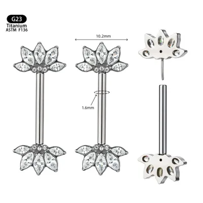 New Arrive Unisex Push Pin Nipple Rings Gold Plated ZIRCON Claw Setting Flower Vintage Nipple Piercing F136 Body Jewelry