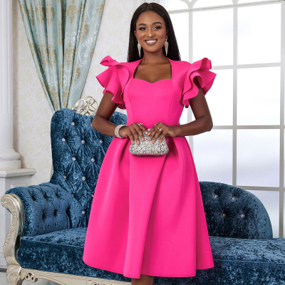 Women Lovely Pleated Birthday Party Dress Sweetheart Flying Sleeve Cute a Line Flowy Swing Wedding Plus Size Guest Event Gowns