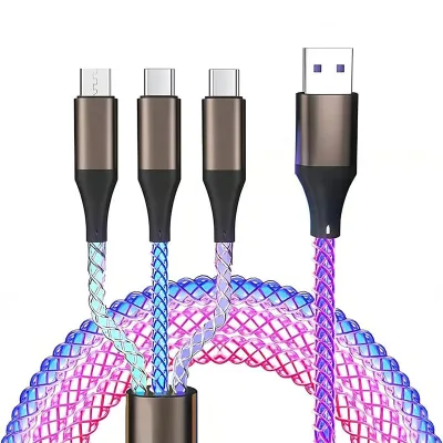 High Quality 3 in 1 Type C Cable Rgb Luminescence Data Cables Micro USB Gradient Led Charging Usb Cable for iPhone