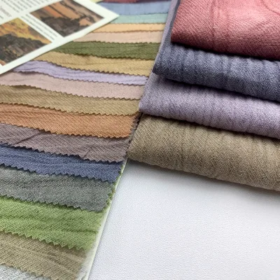 Breathable Organic Eco-Friendly Woven Ramie Twill Fabric Lightweight Anti-UV Quick-Dry Dress Shirt Solid Color Pleated Crepe 45%