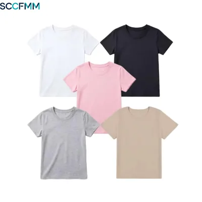SCCFMM Cute Children's Skin-friendly Cotton Short Sleeve Round Neck Printed Solid Color T-Shirts Custom Personalized Clothes