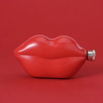 Red Lip Shape Hip Flask Stainless Steel 3.5OZ Red Lip Flasks for Liquor for Women