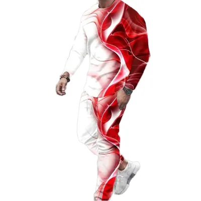 European American Breathable Vintage Printed Fleece Polyester/Cotton Men's 2-in-1 Autumn Suit Leisure Sports
