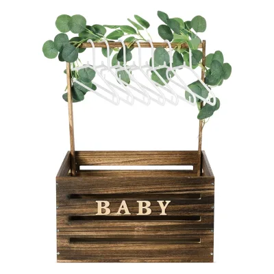Baby Shower Basket with Handle Garland Farmhouse Baby Basket for New Parents Wooden Baby Shower Crate Closet Wooden Gift Crate