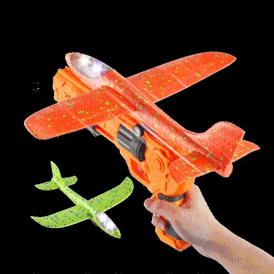 OEM Unisex LED Foam Glider Catapult Shooting Plane Children's Outdoor 3-in-1 Toy Gun Made Plastic Launcher Gun Plane Bullet