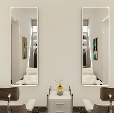 Full-length Mirror with LED Light Beauty Salon Mirror Wall-mounted Smart Touch Screen Large Size Salon Standing Floor