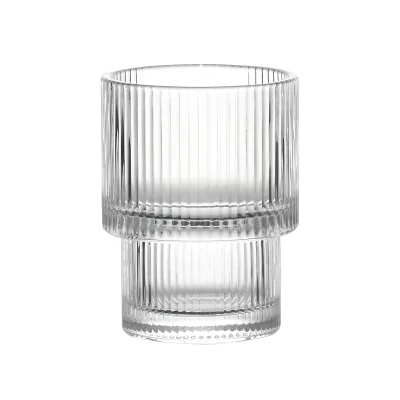 Modern Ribbed Crystal Old Fashioned Glass, Elegant Drinkware. Ideal for Whiskey, Cocktails, Adding Contemporary Sophistication