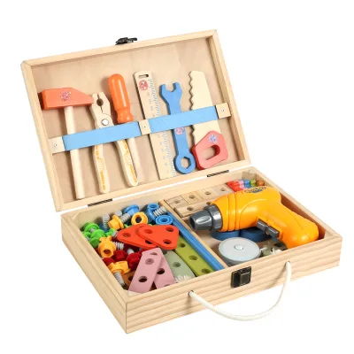 Wholesale New Wooden Portable Tool Kit Multifunctional Educational Pretend Play Toy DIY Assembly Screw Toy for Kids