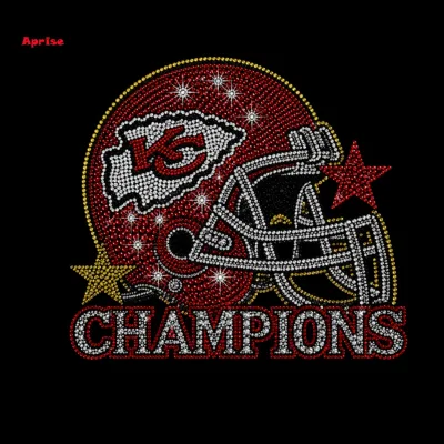 Football Rhinestone Heat Transfer KC Chiefs Sparkle Bling Design for Women Men Fan Jersey Shirt