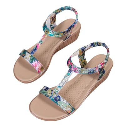 2025 Women's Plus Size Wedge Sandals Cross-Border Foreign Trade for Europe United States New Color One-Character Set Platform