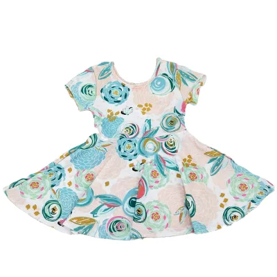 Baby Girls Toddler Cotton Dress, Hidden Pockets Print Girl Dress,Floral Prints Kids Clothing Girl Dress