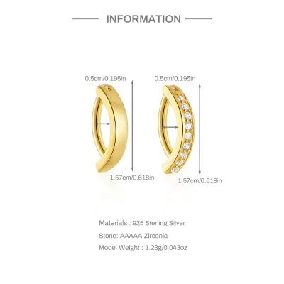 18K Gold Single Fashion c Zircon Trendy Style Piercing 925 Sterling Silver