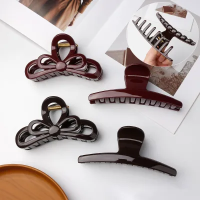 CLARMER New High Quality Upgraded Springs Claw Clip 15CM and 13CM Oversize Tip Wine Red Chocolate Large PC Plastic Shark Clip