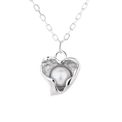 925 Sterling Silver Pearl Irregular Heart Rhodium Plated Elegant Charm Clavicle Chain Fashion Fine Jewelry Wedding Party Gift