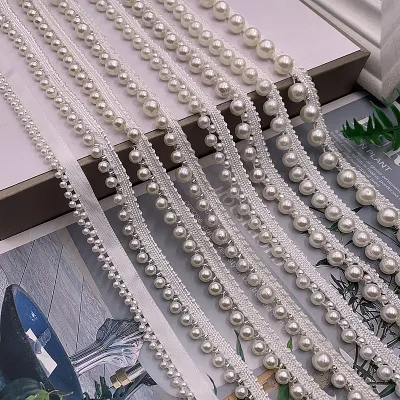 Stock Hot Sale Handmade Trimming Single Pearl Trim Fringe Clothes Garment DIY Handmade Pearl Trims