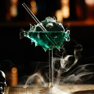 Creative Puffer Fish Cocktail Glasses.Clear  Wine Glasses for Party, Bar, Club, Restaurant
