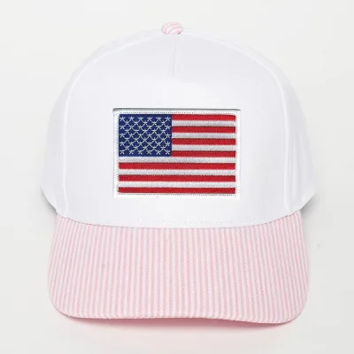 Two Tone Sports American Flag Embroidered Patches Adjustable Cotton Pin Stripe Printed Brim Baseball Hat Common Letter Blank