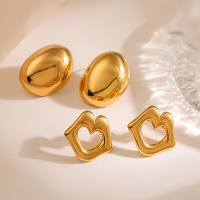 Metallic Style Simple Personality Lip Stud Female INS Design Sense Niche All-matching Geometric Earrings New