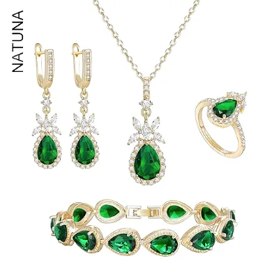 NATUNA Wholesale Light 925 Silver Crystal Zircon Bridal Wedding Necklace Earrings Women Jewelry Sets