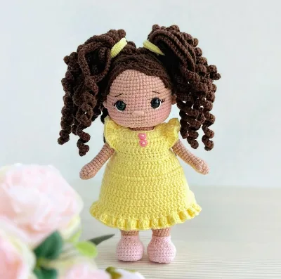 Creative Hand Made Dolls for Girls Amigurumi Doll With Yellow Long Dress Accept Customized Logo and Label