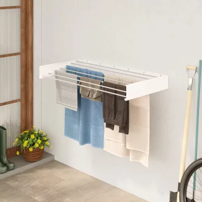 2025 Best-Selling European Style Metal Clothes Rack Elegant Strong Wall Hanging Retractable Drying Rack with Foldable Design
