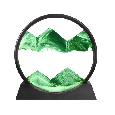 Factory Hot Sale Sand Art Round Glass Hourglasses Deep Sea Sandscape Green 3D Flowing Sand Plastic Painting Hourglass