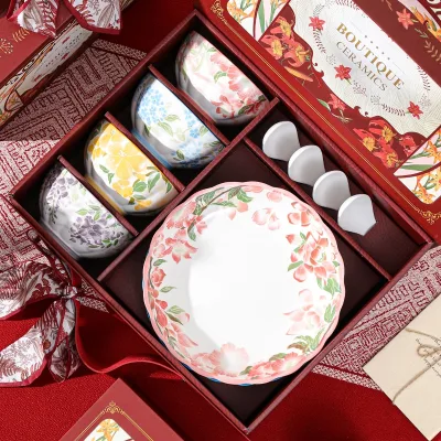 New Design ECO-friendly Ceramic Dinnerware Sets with Gift Box, Durable Ceramic Bowls Plates and Spoons for Daily Use