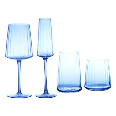 Blue Electroplating Ribbed Customized Cocktail Glasses - Highball & Drinking Cups for Bars