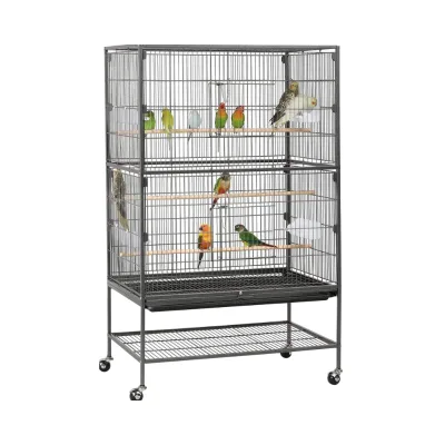 52-Inch Wrought Steel Bird Cage Stand Button Solid Breathable Large Capacity King African Grey Quaker Sun Parakeets