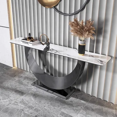 Modern Luxury Italian Natural Marble Console Table Light High-End Entrance Counter Facing Gate or Wall
