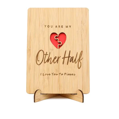 Valentines Day Handmade Polished Modern Wooden Anniversary Keepsake Card for Husband Wife Boyfriend Girlfriend Romantic I Love