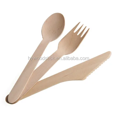 140mm 160mm Printed/HotStamped Beech Wooden Disposable Cutlery Folding Spoon and Fork in Bio Material