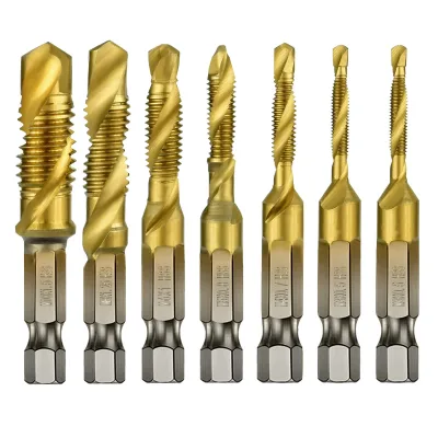 Titanium Combination Drill and Tap Set, Metric Thread HSS M3-M10 Screw Tapping Bit Tool 1/4" Hex Shank