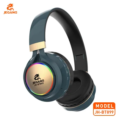 BT Foldable Over-Ear Headphones LED Lights ENC Noise Cancellation IPX4 Waterproof Wireless Hearing Aid Compatible for Sports DJ