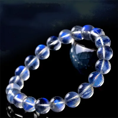 Natural Indian Ice Glass Strong Blue Light White Moonstone Bracelet Women's Collection Crystal Single Ring Bracelet