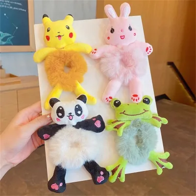 Korean Fashion Cute Cartoon Scrunchie Hair Ties Accessories Funny Frog Panda Designs-Cotton Elastic for Tail for Women