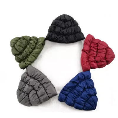 Winter Warm Adjustable Beanie Cap Outdoor Camping Puffy Down Beanie Cap