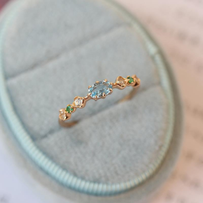 Anti-natural Blue Topaz Women's Colored Gemstone Gold Plated Copper Exotic Elegant Ring