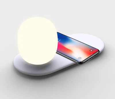 2 in 1 Modern White LED Bedside Lamp with Wireless Charging and Dimmer Light Silicone Rubber Night Light