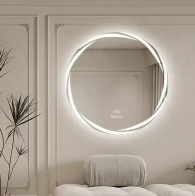 Irregular edge round touch LED mirror, multi-color light adjustable, used in living room and bathroom and other home decoration
