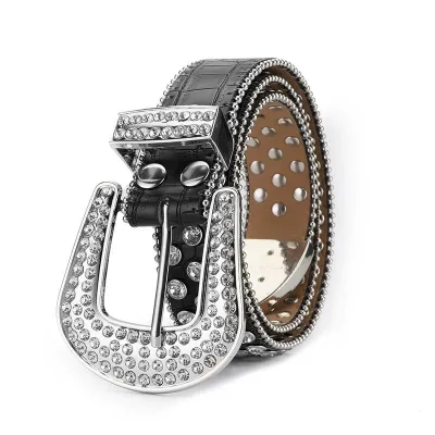 Fashion Trend Rivet Rhinestone Inlaid Wide Belt Women's Jeans Belt Crystal Belt