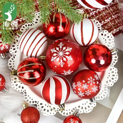 Festive Red & White Christmas Ball & Tree Ornaments Painted Balls for an Invigorating Decorative Atmosphere