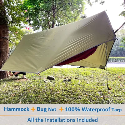 2 Person Portable Single & Double Hammock with 2 * 10ft Straps and Net Camping Hammock